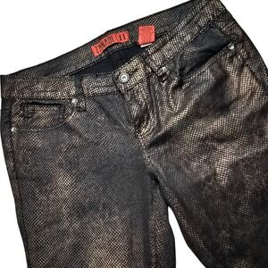 ZANADI Metallic Snakeskin Print Skinny Jeans Black Bronze JR Size 11 Edgy Y2K